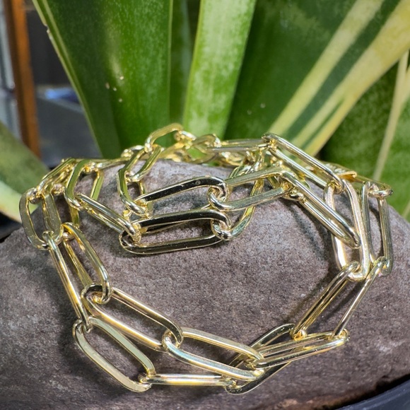 New! Sterling Gold plated paperclip Necklace - Picture 2 of 5